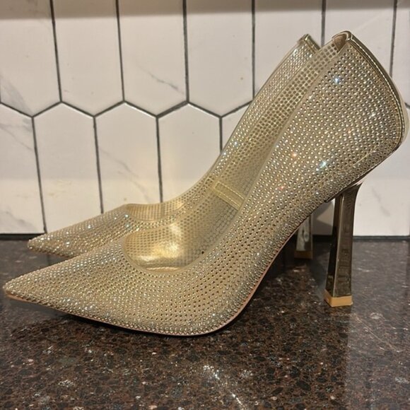 Steve Madden Martina-R- gold rhinestones size 8w- stunning sparkling heels - Picture 2 of 8